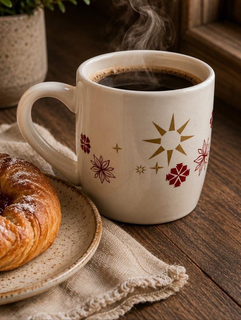 Starbucks White Star & Snowflake Ceramic Coffee Mug